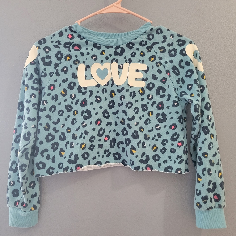 365 kids girls crop blue lepored print sweater size 10